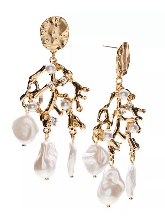 INC International Concepts Jewelry - I.N.C Gold Reef Statement Earrings Faux  Mother of Pearl Crystal Dangle NWT
